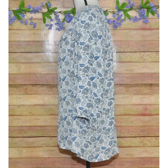 Rose + Olive Womens Blue Floral Button Up V-Neck Blouse Top Plus Size 2X Office - Picture 5 of 10